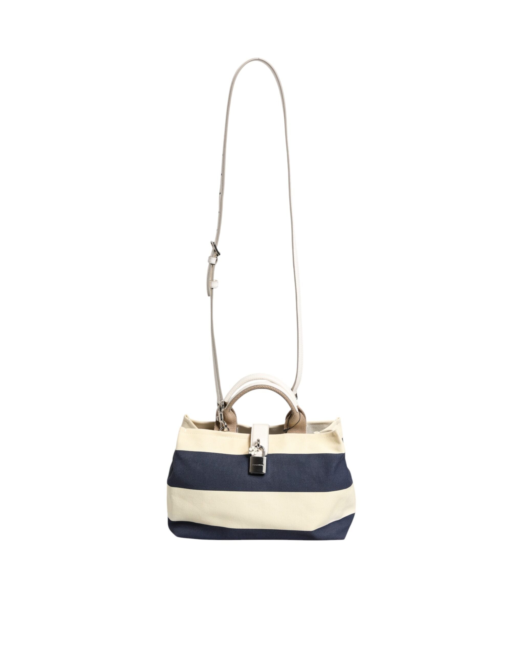 Dolce & Gabbana Weiß-Marine gestreifte Tote Tasche aus Segeltuch mit Tragegriff